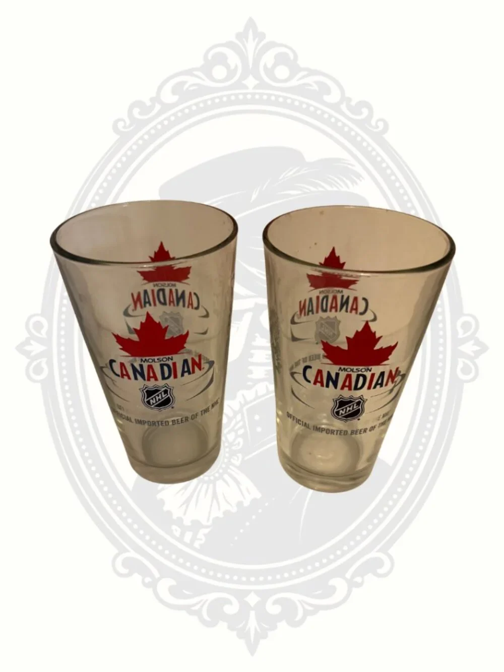 Molson Canadian NHL Beer Pint Glasses Set of 2 Imported Beer Glasses